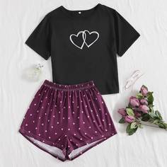 Пижама с принтом сердечка Shein