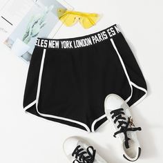 Шорты с текстовой лентой Shein