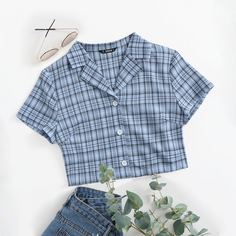 Короткая блуза в клетку Shein