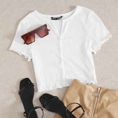 Вязаная футболка с пуговицами Shein