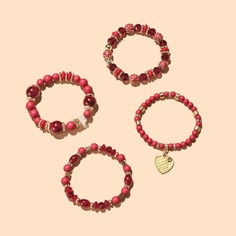 4шт браслет из бусин с сердечком Shein