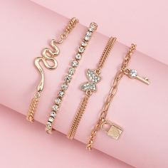 4шт браслет с декором ключа и стразами Shein