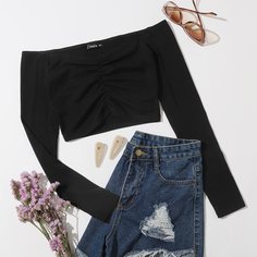 Трикотажный топ с открытыми плечами Shein