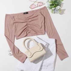 Кроп топ с открытыми плечами и складкой Shein