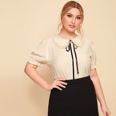 Топ размера плюс с пышным рукавом Shein