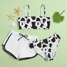 Чёрнобелые графический принт милый Купальники для девочек Shein