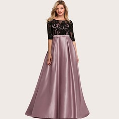 Кружевное плиссированное атласное платье с бантом Shein