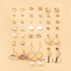 Серьги со стразами и искусственным жемчугом 20 пар Shein