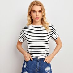Белый Полосатый Основы Футболки Shein