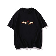 Чёрный Цветочный Повседневный Мужские футболки Shein