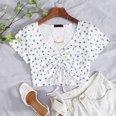 Топ на кулиске с цветочным принтом Shein