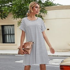 Белый Полоска Повседневный Платья Shein