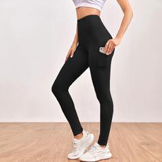 Чёрный с карманами Одноцветный Спортивные шорты Shein