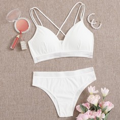 Белый крест на крест Одноцветный Минимализм Комплект нижнего белья Shein