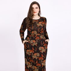 Многихцветные Карман Растения Элегантный Платья размер плюс Shein