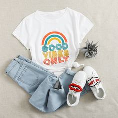 Белый Текст Повседневный Футболки Shein