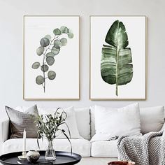 2шт стенная живопись с принтом листа без рамки Shein