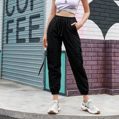 Черный Карман Одноцветный Повседневный Брюки Shein