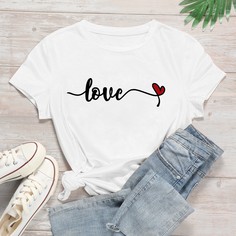 Белый Текст Повседневный Футболки Shein