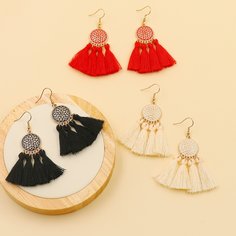 3 пары круглые серьги-подвески с бахромой Shein