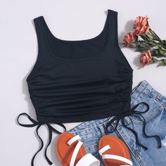 Топ на кулиске с глубоким круглым вырезом Shein