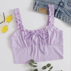 Кроп топ размера плюс с узлом и сборками Shein