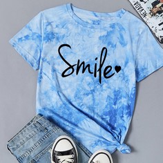 Синий Галстуковый краситель Повседневный Футболки Shein