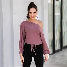 Пыльный Розовый на кулиске Одноцветный Повседневный Футболки Shein