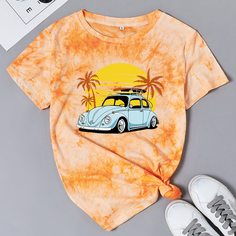 Оранжевый Галстуковый краситель Повседневный Футболки Shein