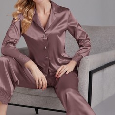 Пыльный Фиолетовый на пуговицах Одноцветный Элегантный Ночная пижама Shein