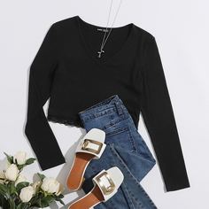 Трикотажный топ с кружевом Shein