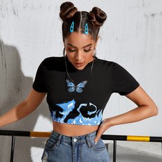 Короткий топ с принтом "бабочка Shein