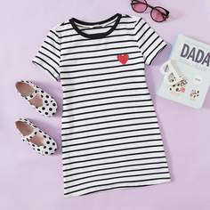 Платье в полоску с принтом "сердце" для девочек Shein