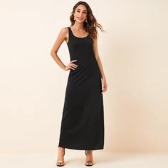 Однотонное платье с U-образным воротником Shein