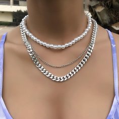 Металлическое ожерелье с искусственным жемчугом 2шт Shein