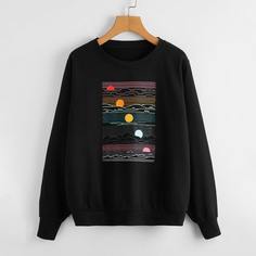 Черный Графические изображения Повседневный Свитшоты Shein