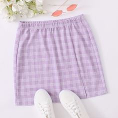 Юбка в клетку с разрезом Shein