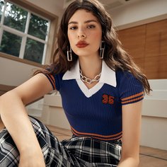 Вязаный топ с заплатой цифры Shein