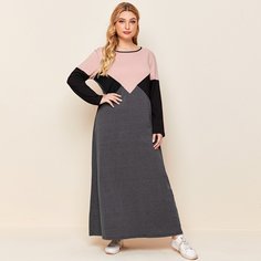 Темно-серый Контрастный цвет Повседневный Платья размер плюс Shein
