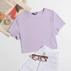 Однотонный трикотажный короткий топ Shein