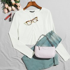 Однобортная трикотажная футболка с оригинальной отделкой Shein