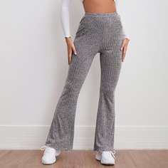 Вязаные расклешенные брюки с эластичной талией Shein