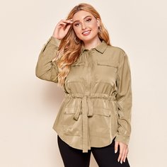 Пальто на кулиске с карманом размера плюс Shein