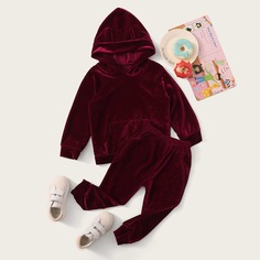Бархатная толстовка и брюки для девочек Shein
