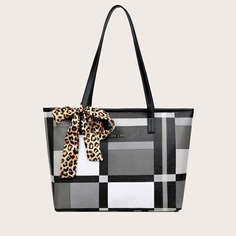 Сумка-тоут в клетку с декором шарфа Shein