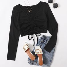 Короткая футболка на кулиске Shein