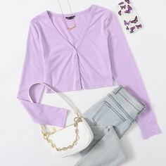 Однотонный короткий топ на пуговицах Shein