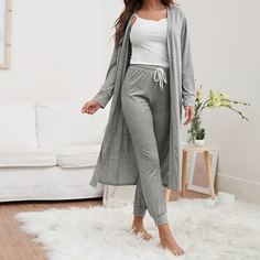 3шт пижама на кулиске и халат Shein
