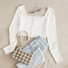 Вязаный топ с пуговицами и оригинальной отделкой Shein