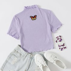 Декоративный край С животными Повседневный Футболки Shein